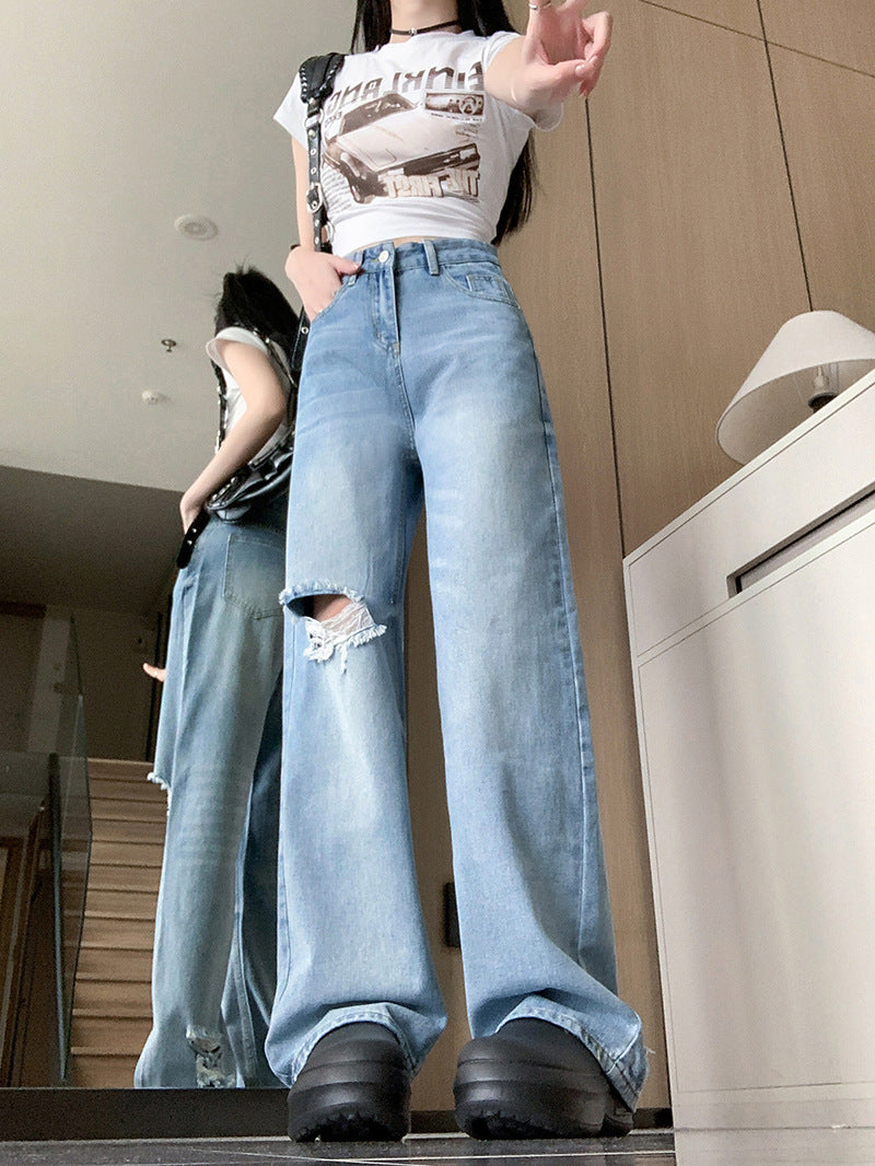 Damen Weit geschnittene Destroyed Jeans im lässigen Vintage-Stil EB