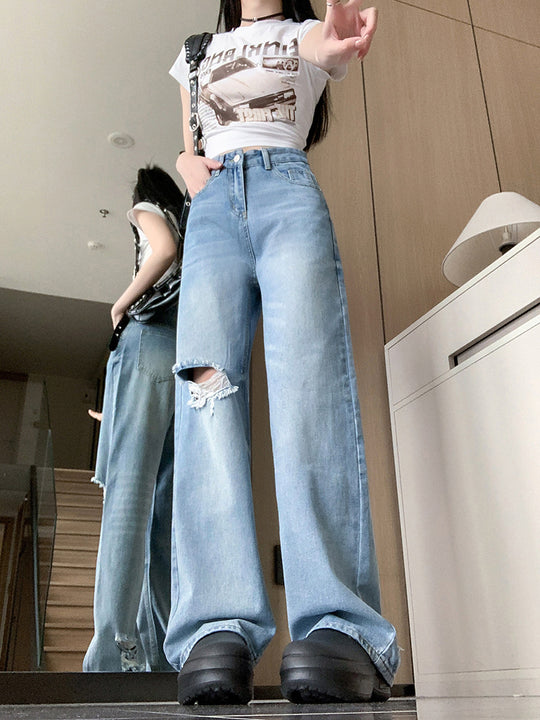 Damen Weit geschnittene Destroyed Jeans im lässigen Vintage-Stil EB