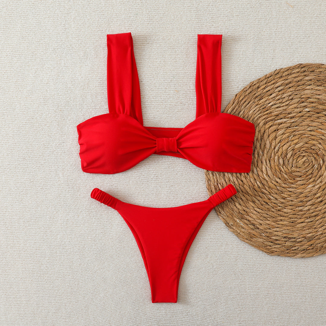 Damen Bandeau-Bikini mit breiten Trägern und dekorativem Schleifenelement EB
