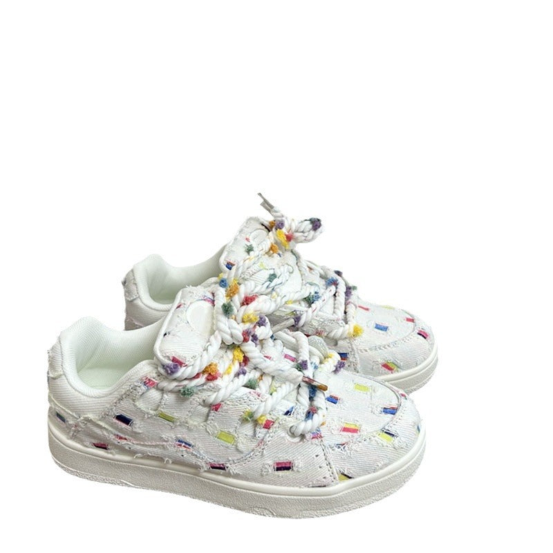 Damen Sneakers mit kreativem bunten Muster und bequemer Schnürung EB