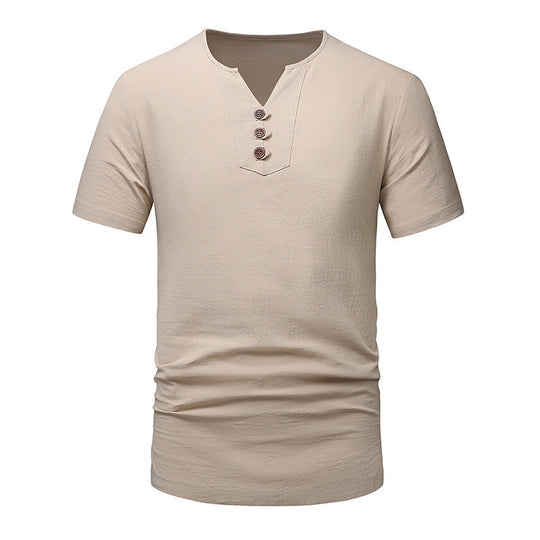 Herren Kurzarm-Henley-T-Shirt mit modernen Knopfdetails EB