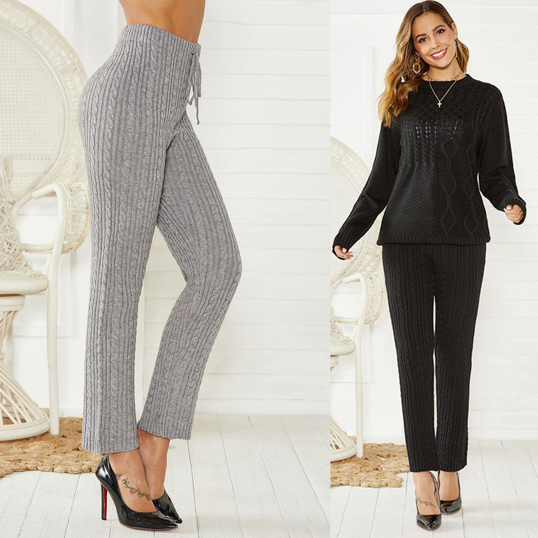 Damen Lockere Strickhose mit dezentem Zopfmuster EB