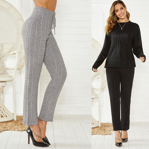 Damen Lockere Strickhose mit dezentem Zopfmuster EB