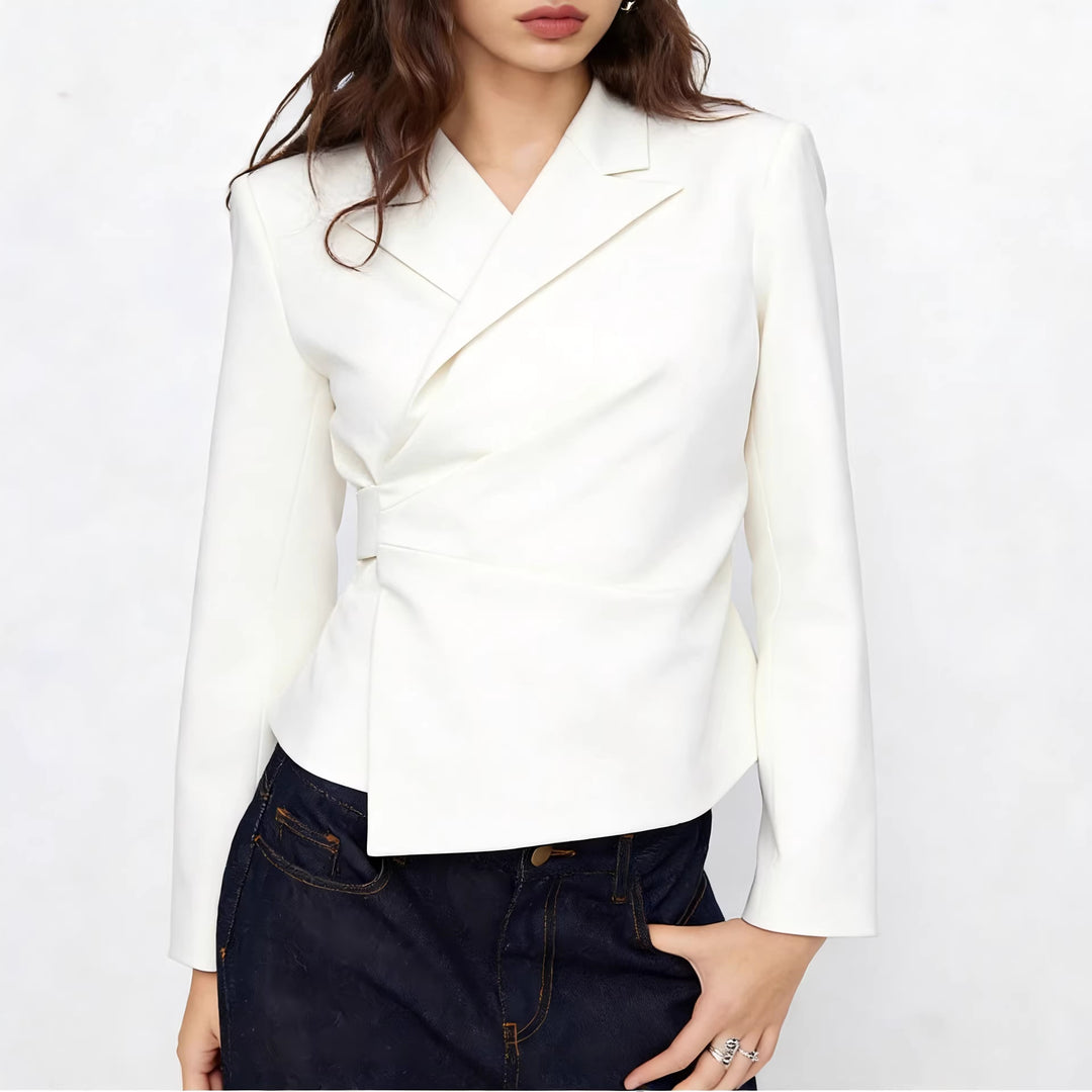 Damen Taillierter Wickel-Blazer mit drapierter Peplum-Silhouette EB