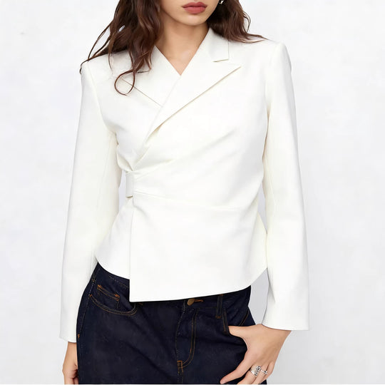 Damen Taillierter Wickel-Blazer mit drapierter Peplum-Silhouette EB