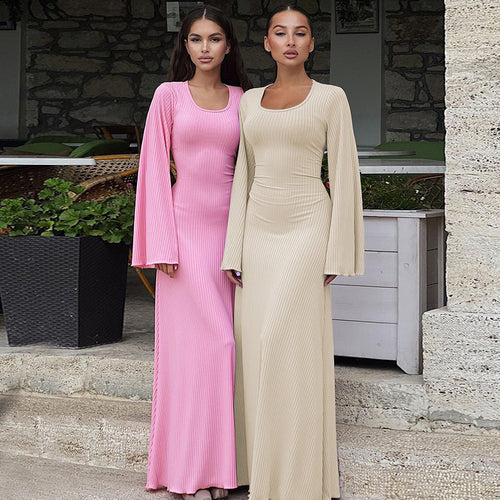 Damen Elegantes Maxikleid mit extra weitem Ärmel und trendiger Rippstruktur EB