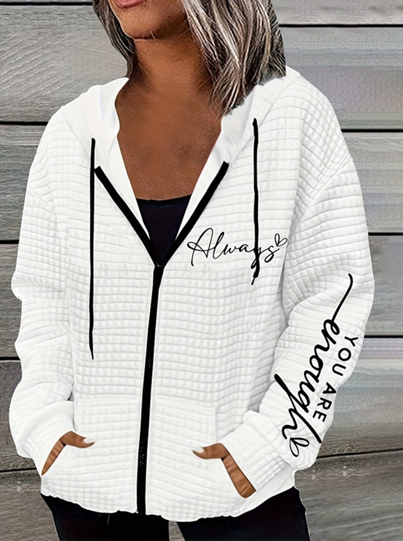 Damen nan oversized Kapuzenjacke mit Reißverschluss, handgeschriebener Typo-Applikation und Kontrast-Eingrifftaschen EB