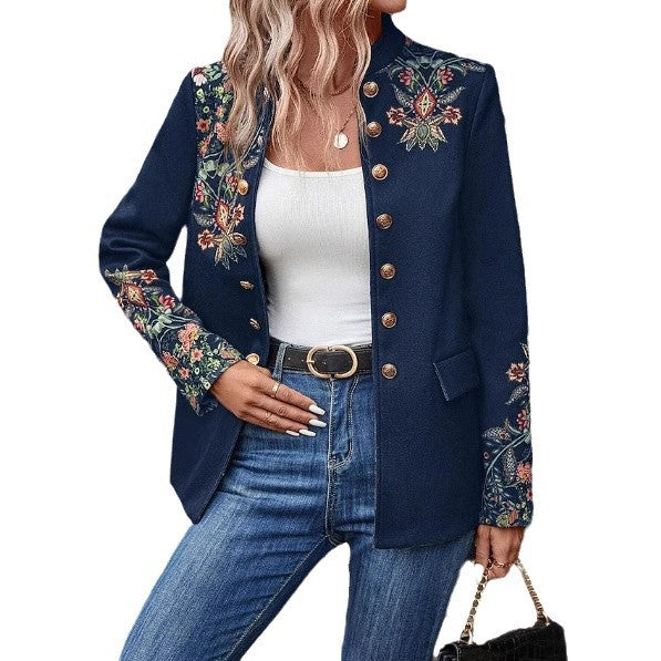 Damen elegante Blazerjacke mit floralen Stickereien EB