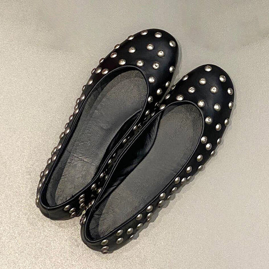 Damen elegante Ballerinas mit auffälligem Nietenbesatz EB