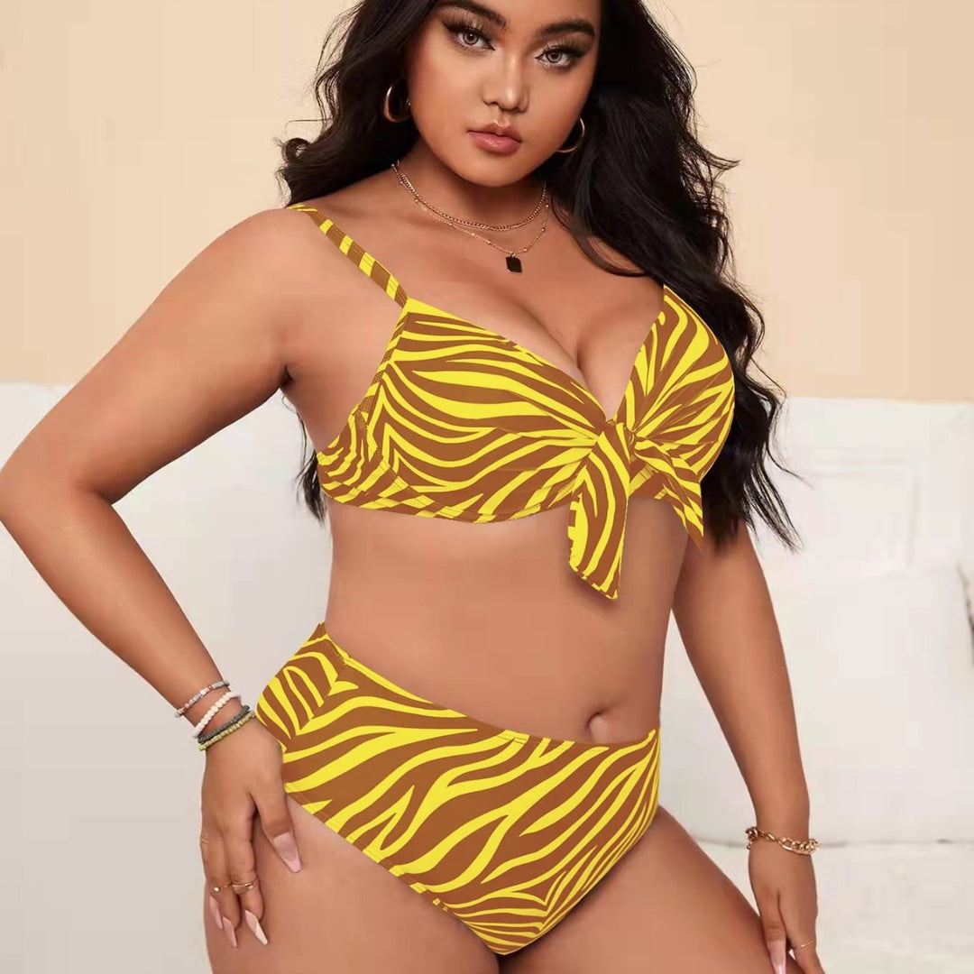 Damen Bikini-Set mit modischem Zebra-Muster und verstellbarem Knoten EB