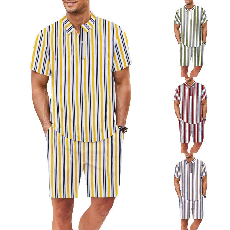 Herren Set aus kurzärmeliger Bluse und Shorts mit gestreiftem Design Heidi-Mode