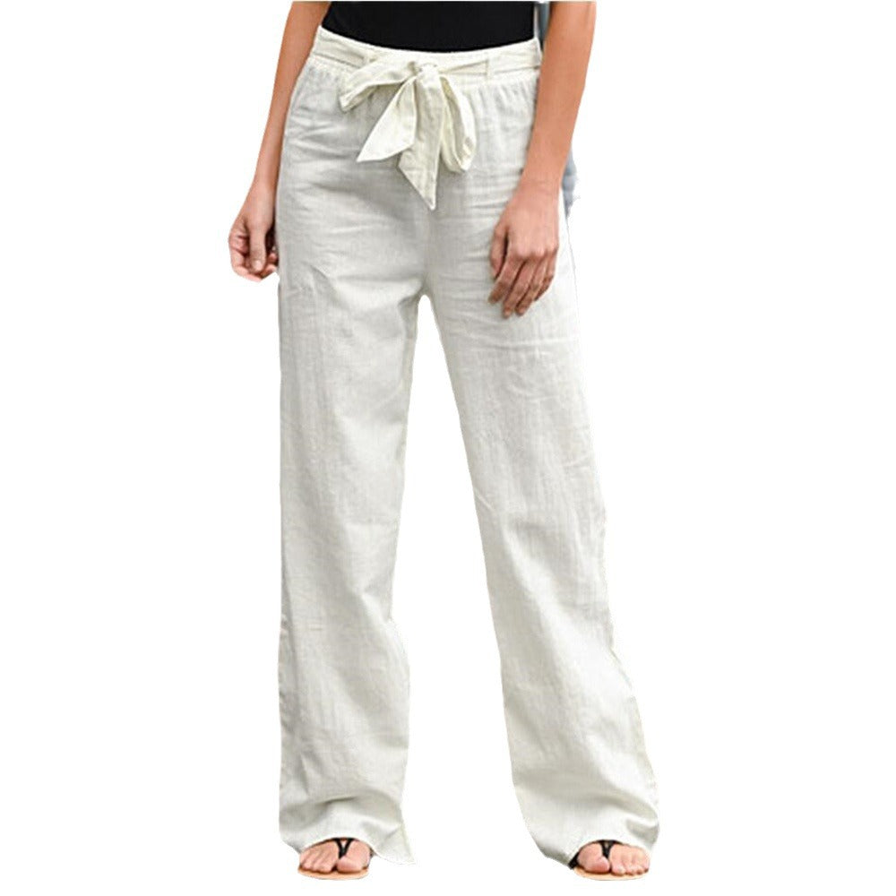 Damen nan weite Leinenhose mit Tunnelzugbund, geradem Bein und Eingrifftaschen EB