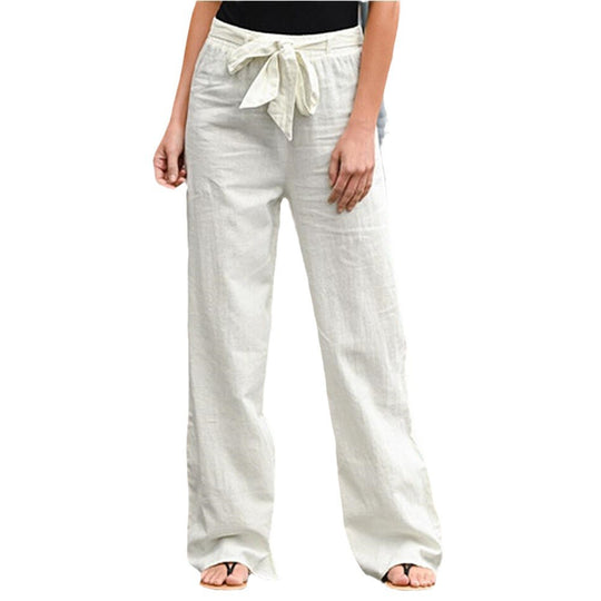 Damen nan weite Leinenhose mit Tunnelzugbund, geradem Bein und Eingrifftaschen EB