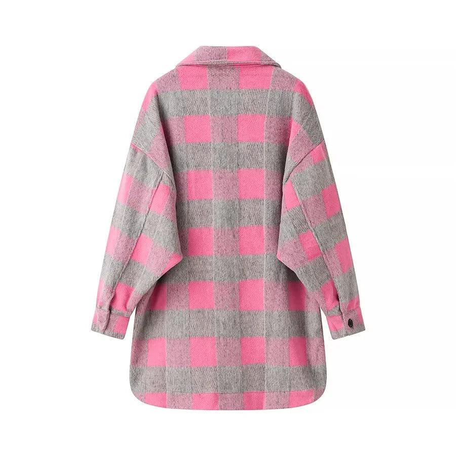 Damen Trendige Karojacke mit bequemen Knopfleisten und praktischen Taschen EB