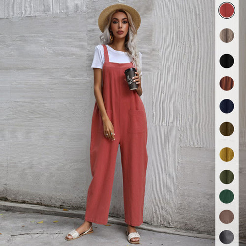 Damen Lässiger Jumpsuit mit praktischen Taschen und verstellbaren Trägern EB