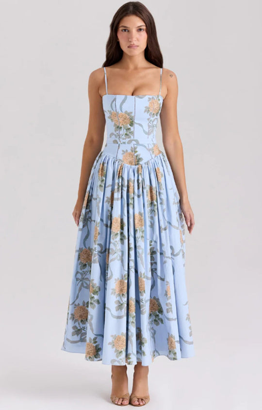 Damen nan tailliertes Maxikleid mit Korsettoberteil und feinen Spaghettiträgern EB