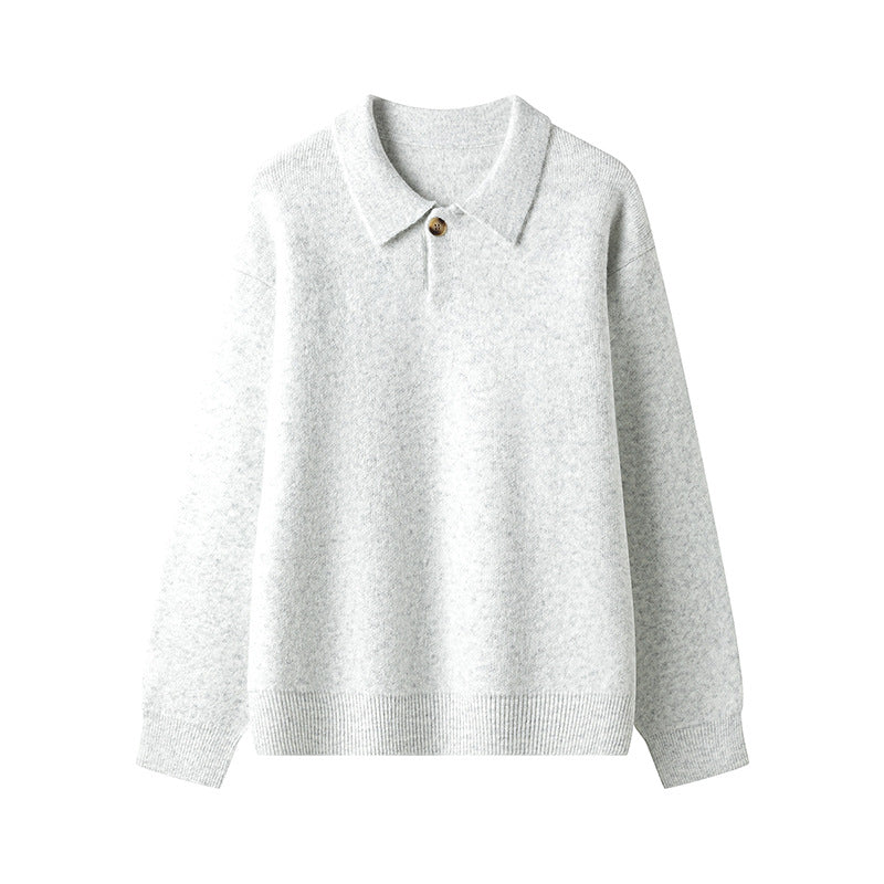Damen eleganter Strickpullover mit Polokragen und Knopf EB