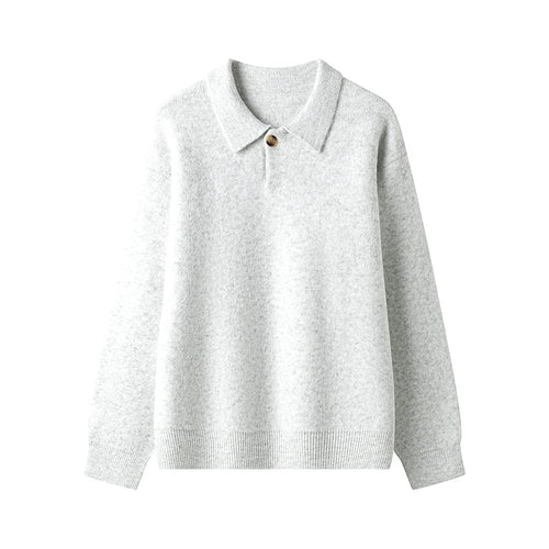 Damen eleganter Strickpullover mit Polokragen und Knopf EB