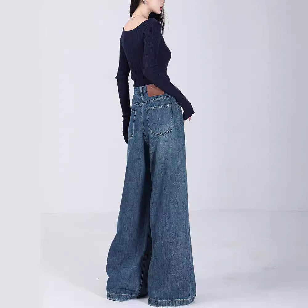 Damen Weite High-Waist Jeans mit tiefem Schritt und elegantem Schnitt EB