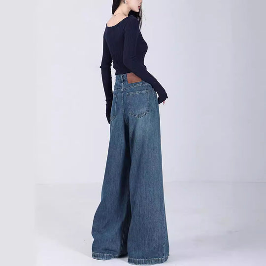 Damen Weite High-Waist Jeans mit tiefem Schritt und elegantem Schnitt EB