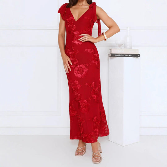 Damen Maxikleid mit floralem Spitzenmuster EB