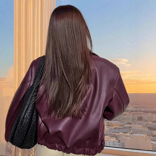 Damen moderne Bikerjacke mit glänzendem Kunstleder EB