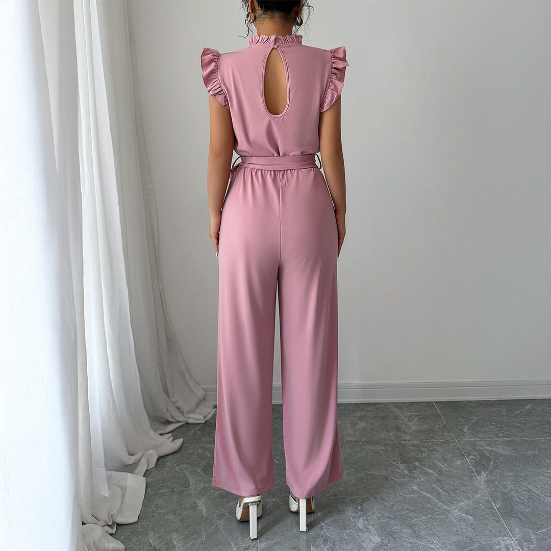 Damen Eleganter Jumpsuit mit Rüschendetails und Rückenausschnitt EB
