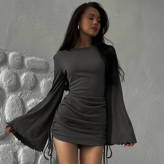 Damen Elegantes Wickelkleid mit voluminösen Ärmeln und seitlichen Raffungselementen EB