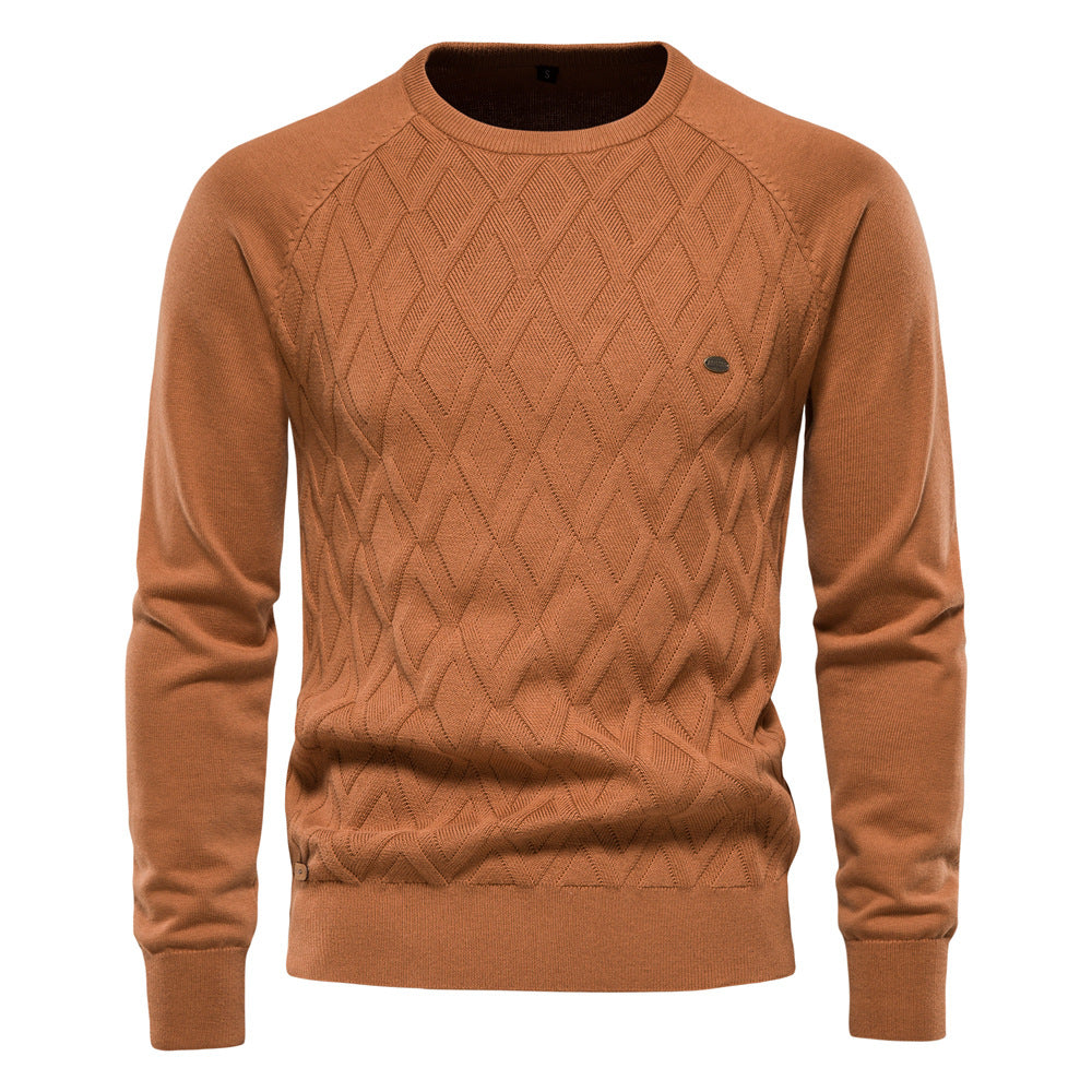 Herren Strickpullover mit strukturierter Rautenmuster-Optik und modischem Rundhalsausschnitt EB