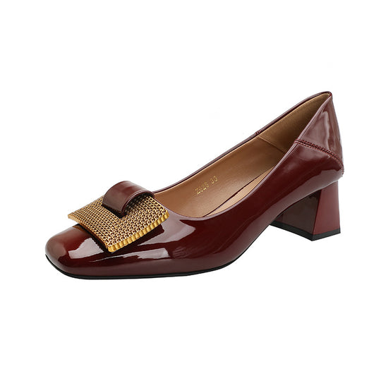 Damen Elegante Blockabsatz-Pumps mit verzierter Schnalle EB