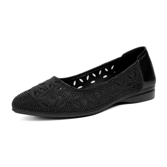 Damen Luftige Ballerinas mit verziertem Lochdesign und gemütlichem Fußbett EB