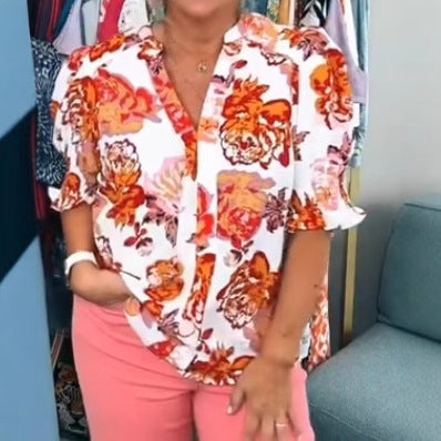 Damen Bluse mit floralem Design und voluminösen Ärmeln Heidi-Mode