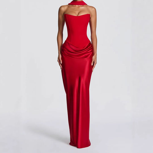 Damen Elegantes Langarm-Maxikleid mit raffinierten Drapierungen EB