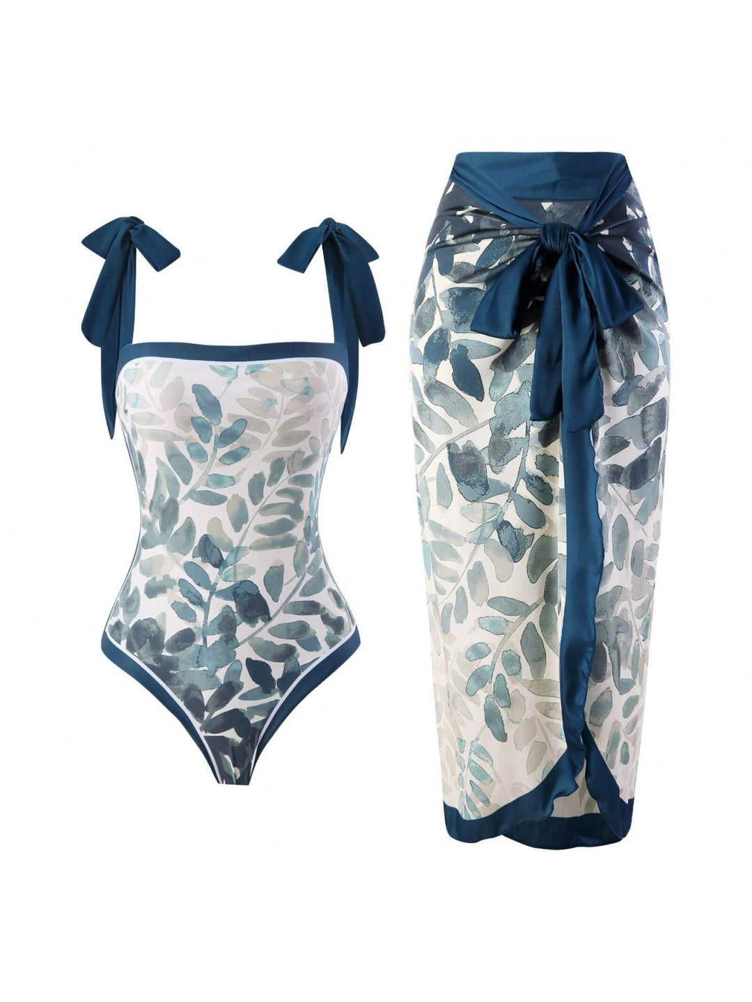 Damen Eleganter Badesuit mit floralen Akzenten und modischem Wickelrock EB