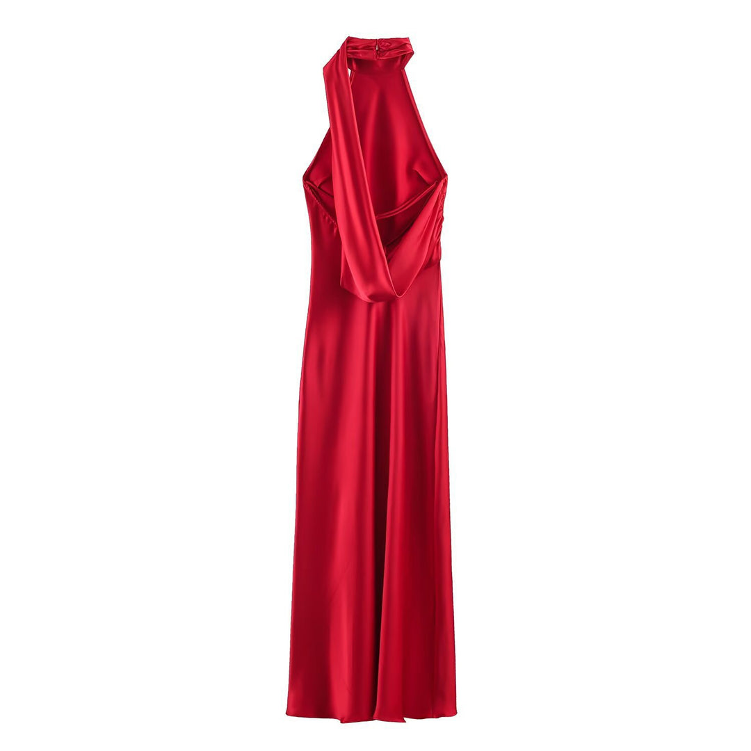 Damen Lange Abendrobe mit elegantem Kragen und Spitzenakzenten EB