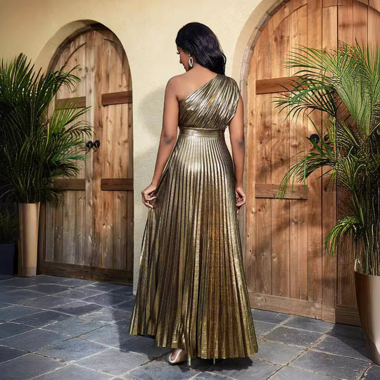 Damen plissiertes Abendkleid mit schimmerndem Oberteil EB