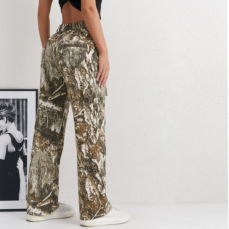 Damen Cargohose im modischen Camouflage-Design mit seitlichen Taschen und elastischem Bund EB