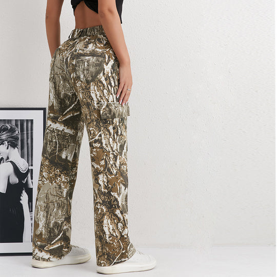 Damen Cargohose im modischen Camouflage-Design mit seitlichen Taschen und elastischem Bund EB