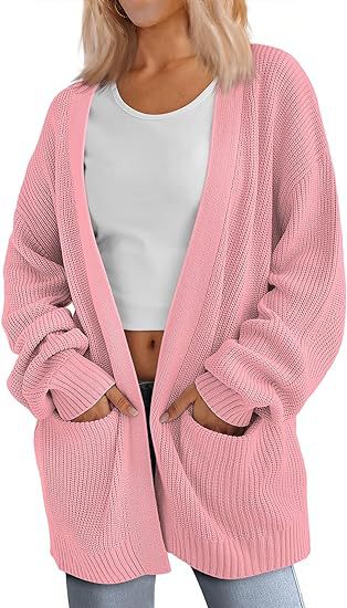 Damen Grobstrick Cardigan mit offenem Schnitt und praktischen Taschen EB