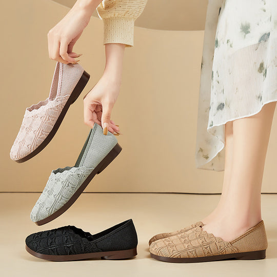 Damen Bequeme Ballerinas aus atmungsaktivem Strickmaterial EB