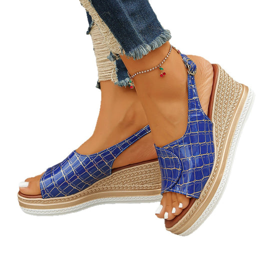 Damen Wedge-Sandalen mit elegantem Krokoprägedesign und bequemem Fußbett EB
