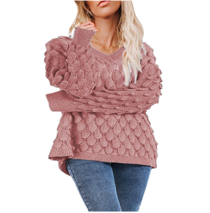 Damen Strickpullover mit strukturiertem Wabendesign EB