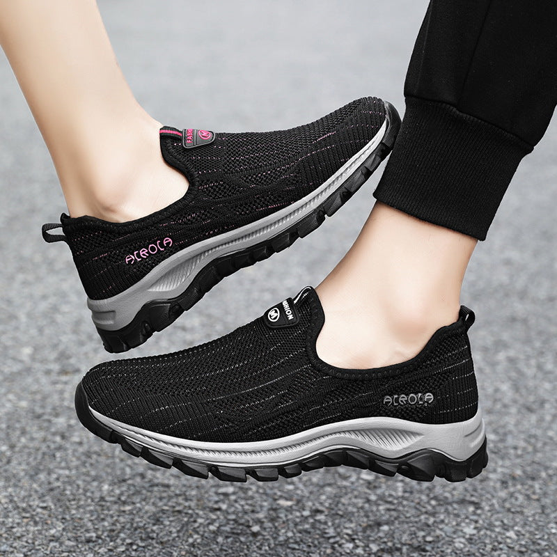 Damen Sportliche Slip-On Schnürschuhe mit atmungsaktiver Oberflächenstruktur und dämpfender Sohle EB