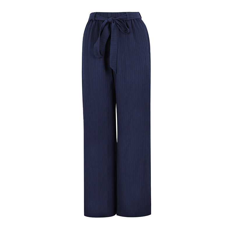 Damen Weite Plissee-Hose mit Bindeband und elastischem Bund EB