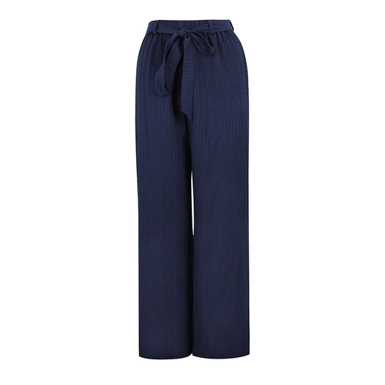 Damen Weite Plissee-Hose mit Bindeband und elastischem Bund EB