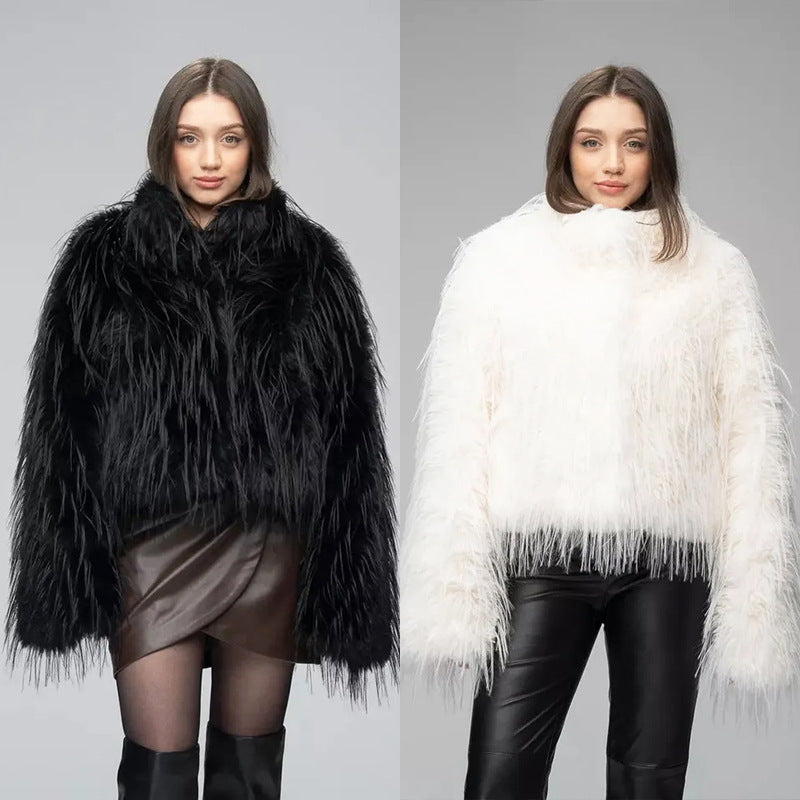 Damen Trendige Kunstfelljacke mit eleganten Fransen EB