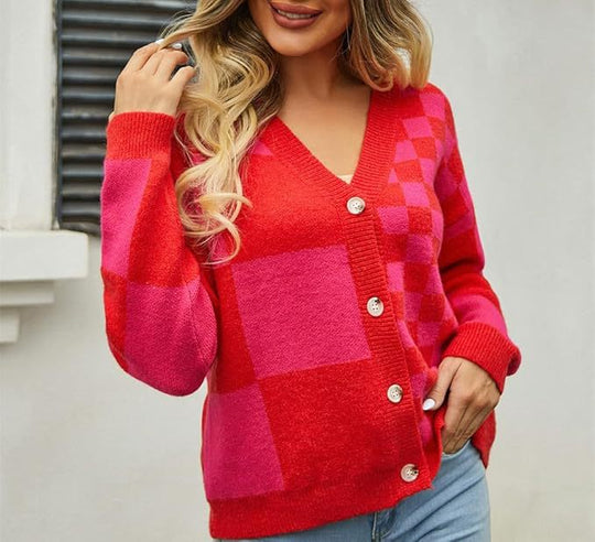 Damen Cardigan mit modischem Karomuster EB