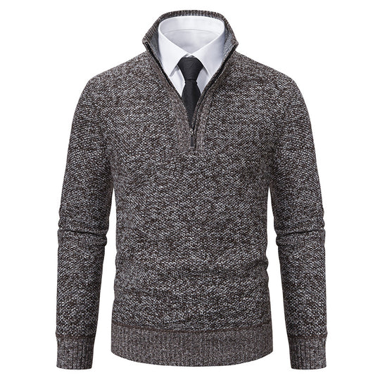 Herren eleganter Strickpullover mit halbem Reißverschluss und strukturierter Oberfläche EB