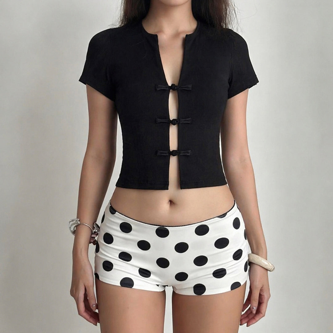 Damen Kurzarm Oberteil mit edlen Knopfdetails EB