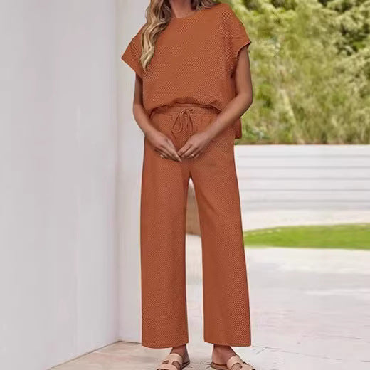 Damen lässiges Zweiteiler-Set mit hochgeschnittener Hose und lässigem Oberteil EB